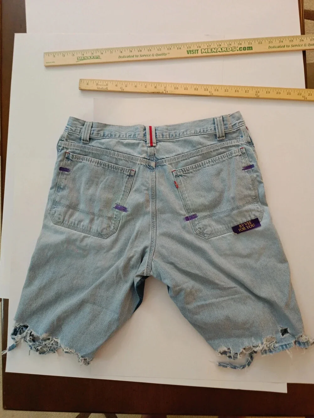 Custom Levi's Jort's distressed + panneled + ribbons 